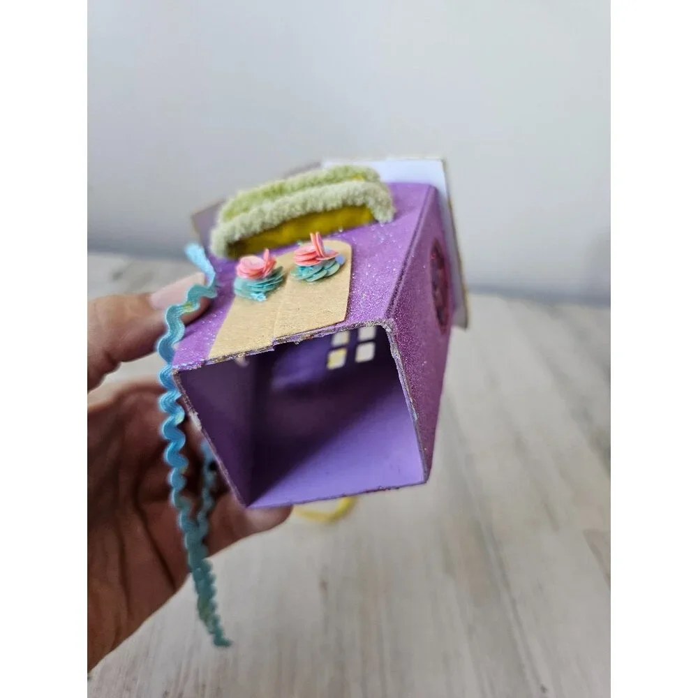 Katherine's collection mini cardboard purple glitter birdhouse village unique sp
